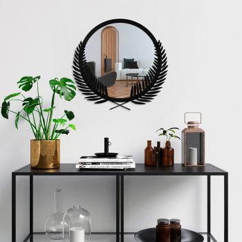 Oglinda decorativa, Palm Mirror M, Metal, Dimensiune: 48 x 45 cm, Negru ieftina