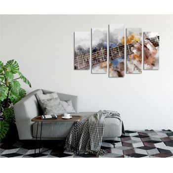 Set 5 tablouri decorative, BC130, 60% bumbac/40% poliester, Rama de lemn, Multicolor ieftin