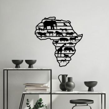 Decoratiune de perete, African Animals, Metal, Dimensiune: 67 x 70 cm, Negru