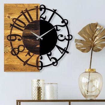 Ceas de perete, Wooden Clock 1, Lemn/metal, Dimensiune: 58 x 3 x 58 cm, Nuc / Negru ieftin
