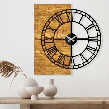 Ceas de perete, Wooden Clock 10, Lemn/metal, Dimensiune: 55 x 3 x 58 cm, Nuc / Negru ieftin