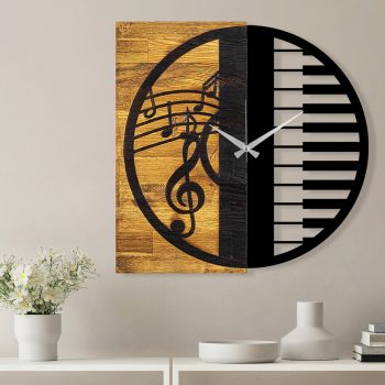 Ceas de perete, Wooden Clock 11, Lemn/metal, Dimensiune: 58 x 3 x 58 cm, Nuc / Negru ieftin