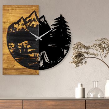 Ceas de perete, Wooden Clock 19, Lemn/metal, Dimensiune: 56 x 3 x 58 cm, Nuc / Negru ieftin