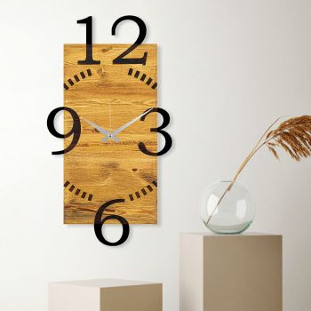 Ceas de perete, Wooden Clock 2, Lemn/metal, Dimensiune: 41 x 3 x 74 cm, Nuc / Negru ieftin