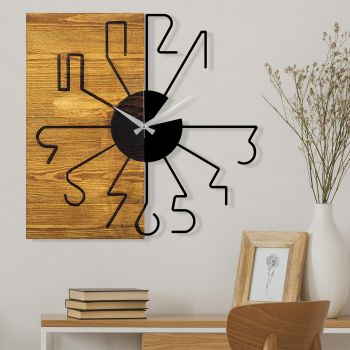 Ceas de perete, Wooden Clock 29, Lemn/metal, Dimensiune: 58 x 3 x 58 cm, Nuc / Negru ieftin