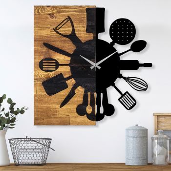 Ceas de perete, Wooden Clock 32, Lemn/metal, Dimensiune: 60 x 3 x 58 cm, Nuc / Negru ieftin