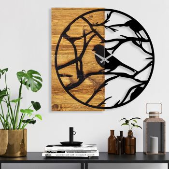 Ceas de perete, Wooden Clock 35, Lemn/metal, Dimensiune: 58 x 3 x 58 cm, Nuc / Negru ieftin