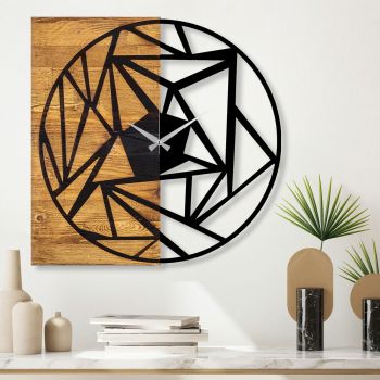 Ceas de perete, Wooden Clock 36, Lemn/metal, Dimensiune: 60 x 3 x 58 cm, Nuc / Negru ieftin