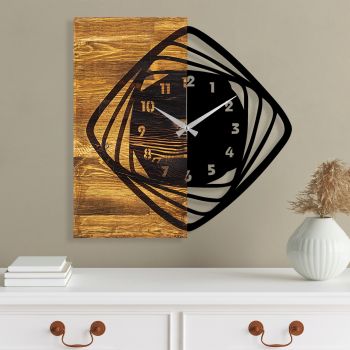 Ceas de perete, Wooden Clock 4, Lemn/metal, Dimensiune: 57 x 3 x 58 cm, Nuc / Negru ieftin