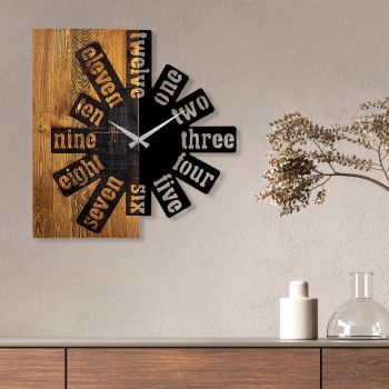 Ceas de perete, Wooden Clock 40, Lemn/metal, Dimensiune: 56 x 3 x 58 cm, Nuc deschis / Negru ieftin