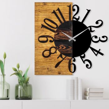 Ceas de perete, Wooden Clock 7, Lemn/metal, Dimensiune: 58 x 3 x 58 cm, Nuc / Negru ieftin