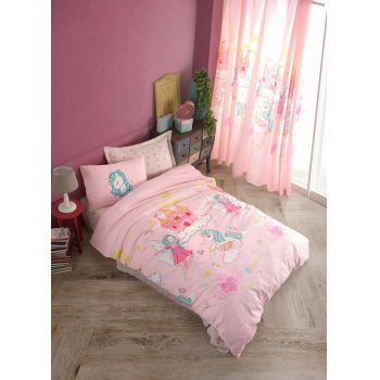 Set lenjerie de pat pentru o persoana Single XL (DE), 2 piese, Unicorn Dreams - Pink, Eponj Home, 65% bumbac/35% poliester