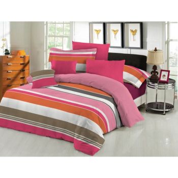 Lenjerie de pat, 2 persoane, Minet Conf, bumbac 100%, 4 piese, alb + roz + portocaliu + gri + maro ieftina