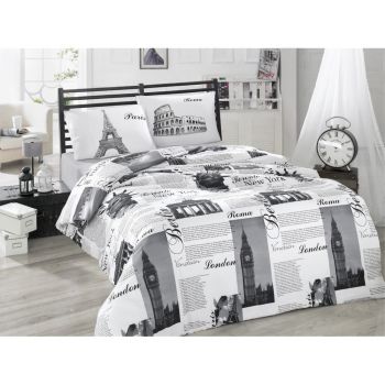 Lenjerie de pat alb-negru din bumbac pentru pat de o persoană 140x200 cm City – Mijolnir ieftina