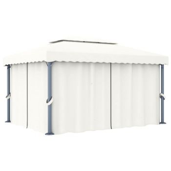 Pavilion cu perdea alb crem 4 x 3 m aluminiu ieftin