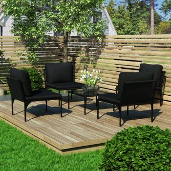 Set mobilier de grădină cu perne 5 piese negru PVC