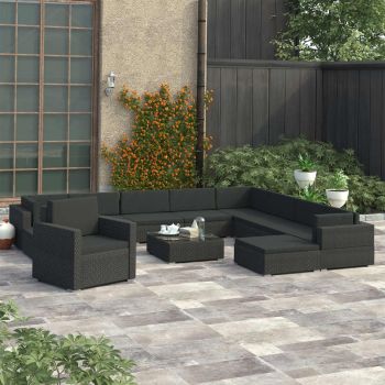 Set mobilier de grădină cu perne 12 piese negru poliratan