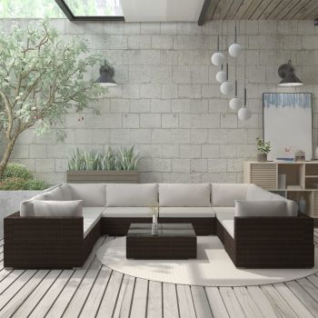 Set mobilier de grădină cu perne 9 piese maro poliratan