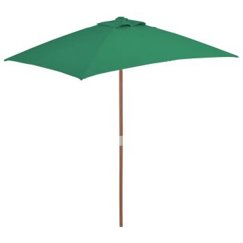 Umbrelă de soare exterior stâlp lemn 150x200 cm verde