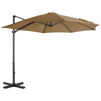 Umbrelă suspendată cu stâlp din aluminiu gri taupe 300 cm