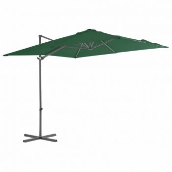 Umbrelă suspendată cu stâlp din oțel verde 250 x 250 cm