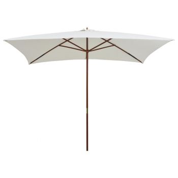 Umbrelă de soare cu stâlp de lemn 200 x 300 cm alb crem