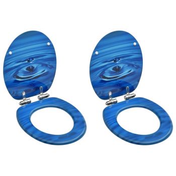 Scaune WC capac silențios 2 buc. albastru MDF model stropi
