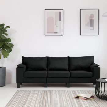 Canapea cu 3 locuri negru material textil ieftina