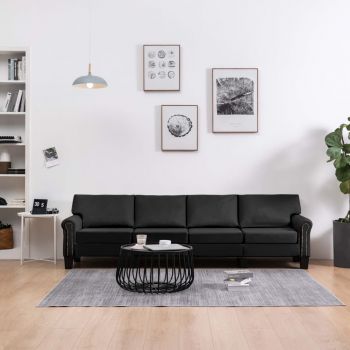 Canapea cu 4 locuri negru material textil ieftina