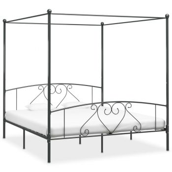 Cadru de pat cu baldachin gri 200 x 200 cm metal