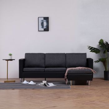 Canapea cu 3 locuri cu perne negru piele ecologică ieftina