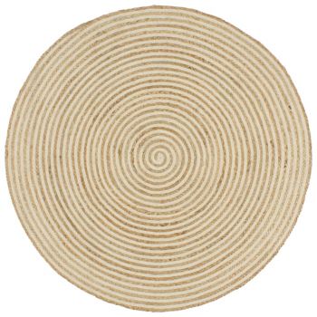 Covor lucrat manual cu model spiralat alb 150 cm iută