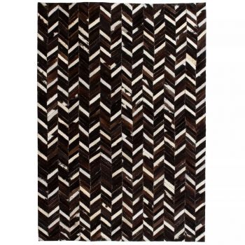 Covor piele naturală mozaic 80x150 cm zig-zag Negru/Alb