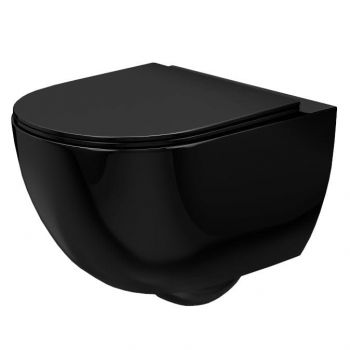 Set vas WC suspendabil rimless Rea Carlo negru lucios şi capac soft close negru la reducere