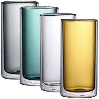 Set 4 pahare cu pereti dubli, Quasar & Co, sticla termorezistenta, 250 ml, d 6,5 cm, h 13 cm, multicolor