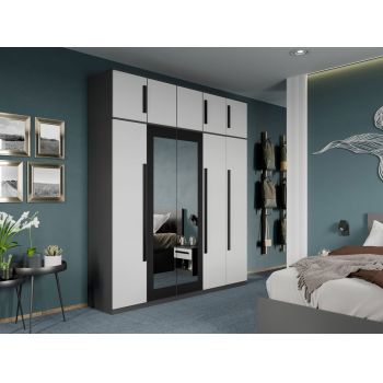 Dulap dormitor Gri/Alb+Oglinda Oasis C12 ieftin