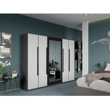 Dulap dormitor Gri/Alb+Oglinda Oasis C13 ieftin