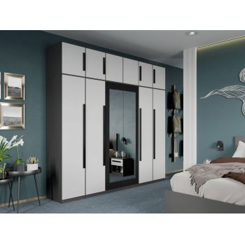 Dulap dormitor Gri/Alb+Oglinda Oasis C14 ieftin