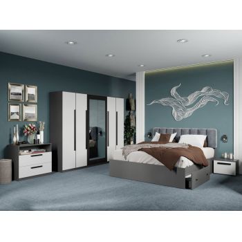 Set dormitor complet Alb/Gri antracit Oasis C10 ieftin