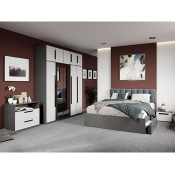 Set dormitor complet Alb/Gri antracit Oasis C13 ieftin
