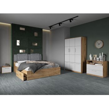Set dormitor complet Alb/Stejar Adapto C01 ieftin