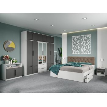 Set dormitor complet Gri-Alb cu comoda - Madrid - C128 ieftin