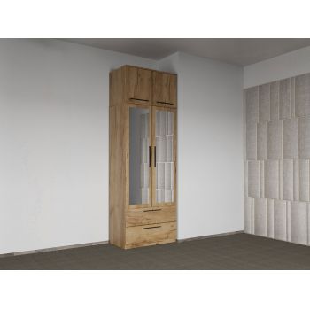 Dulap dormitor Stejar Auriu 2U cu oglinda+suprapozabil - Madrid ieftin