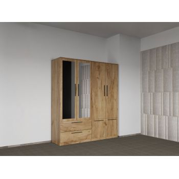 Dulap dormitor Stejar Auriu 4U cu oglinda - Madrid ieftin