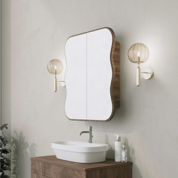 Dulap suspendat pentru baie cu oglinda Day Dream, 60x14x70 cm - Nuc ieftin