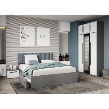 Set dormitor Alb cu Gri fara comoda - Dallas - C19 ieftin