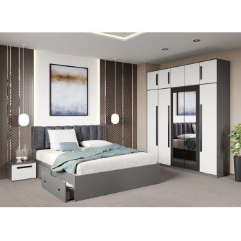 Set dormitor Alb cu Gri fara comoda - Dallas - C51 ieftin