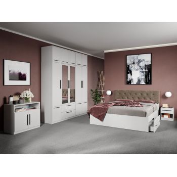 Set dormitor complet Alb cu comoda - Madrid - C56 ieftin