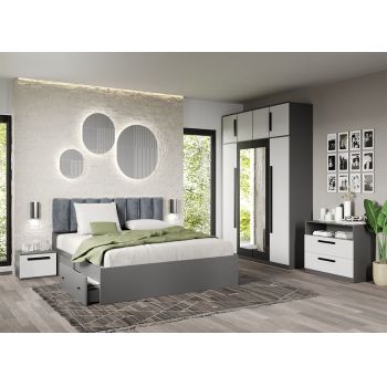 Set dormitor complet Alb cu Gri - Dallas - C01 ieftin