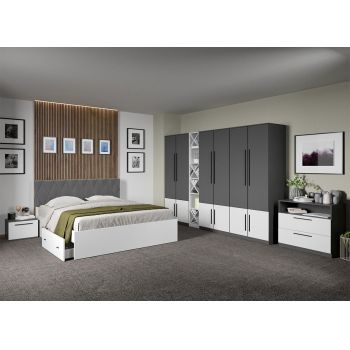 Set dormitor complet Gri Antracit cu Alb - Sidney - C59 ieftin